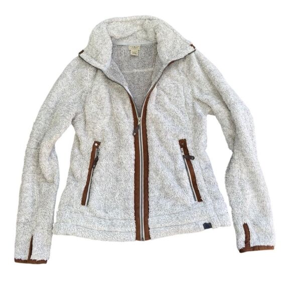 L.L.Bean Women's Grey & Brown Sherpa Fleece Jacket Size Small - Picture 2 of 9